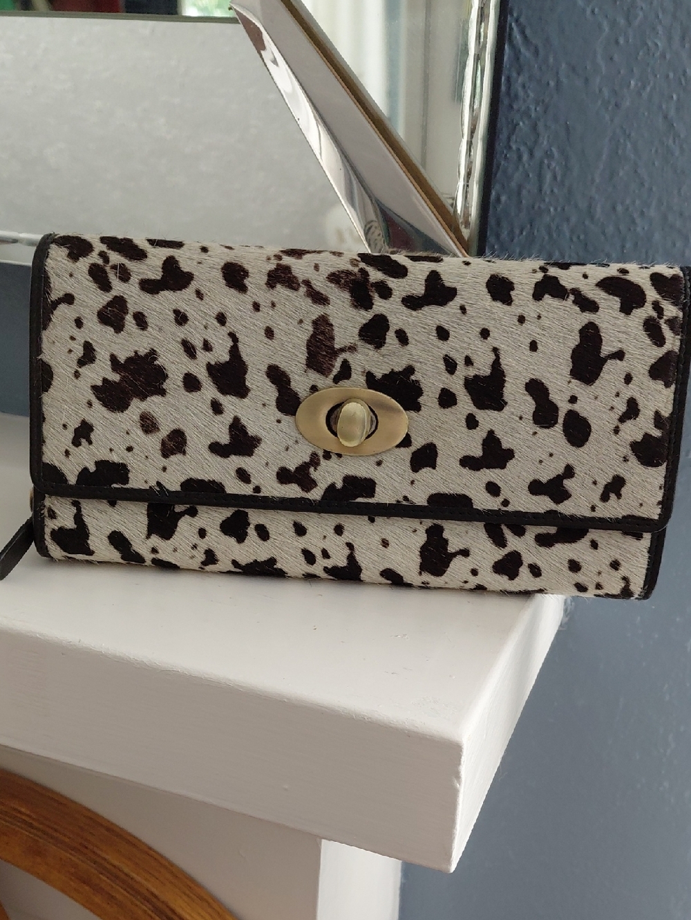 NWT Myra Calfskin Foldover Wallet - Black & White